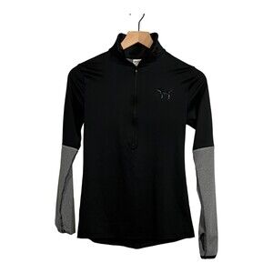 Victoria's Secret PINK Pullover Track Shirt Colorblock Half Zip Black Gray Sz XS